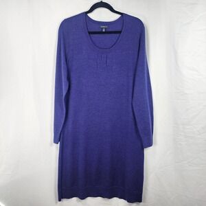 Lands End Merino‎ Wool Sweater Dress Womens Large Purple Quiet Luxury Minimalist